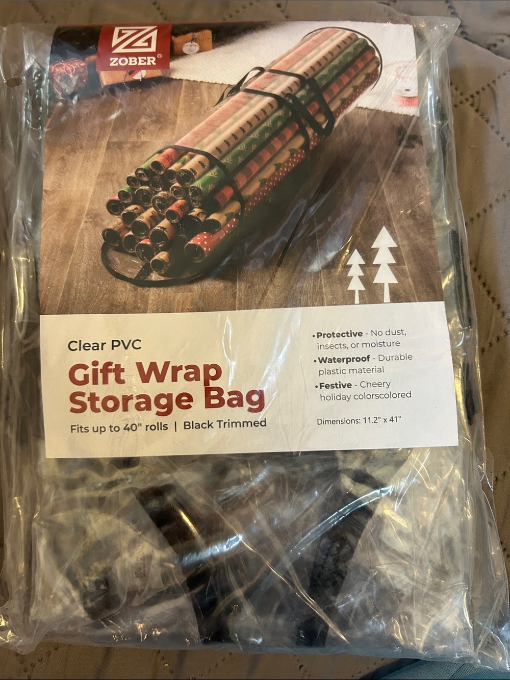 Clear PVC Gift Wrap Storage Bag with Black Trim-2 packs
